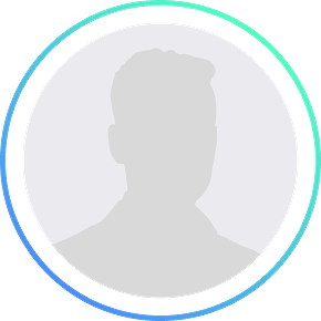 Gray shadowy head on light gray round background surrounded by a line with a gradient from turquoise to blue